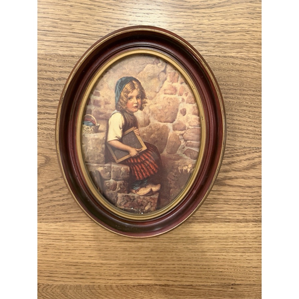 Vtg Framed Gretel Art Print By German Artist Wilhelm Von Kaulbach 9 x 7" Oval